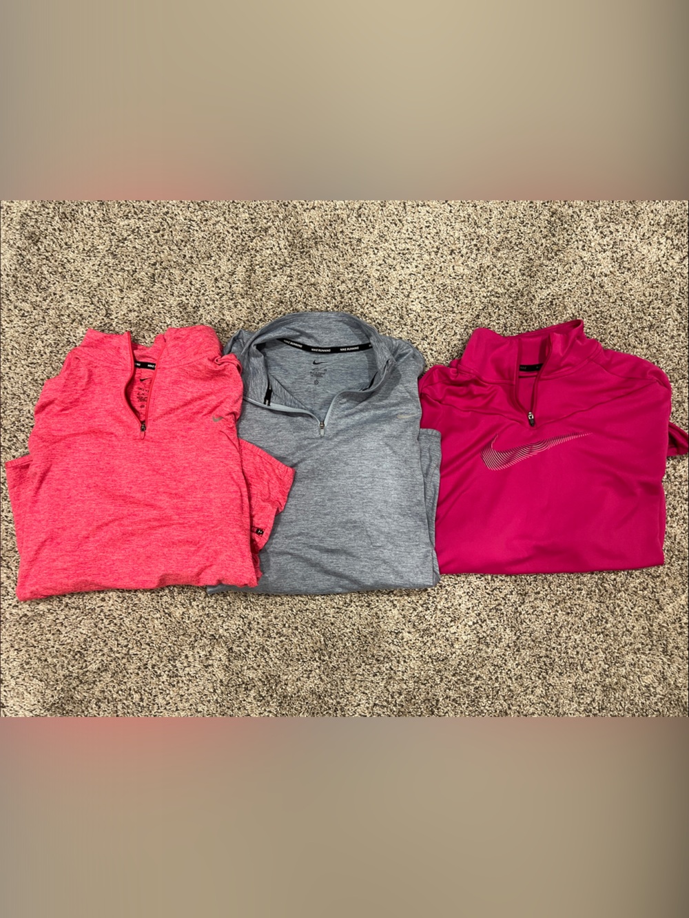 Nike Coral Pink, Heather Gray & Magenta Half-Zip Sweatshirts
